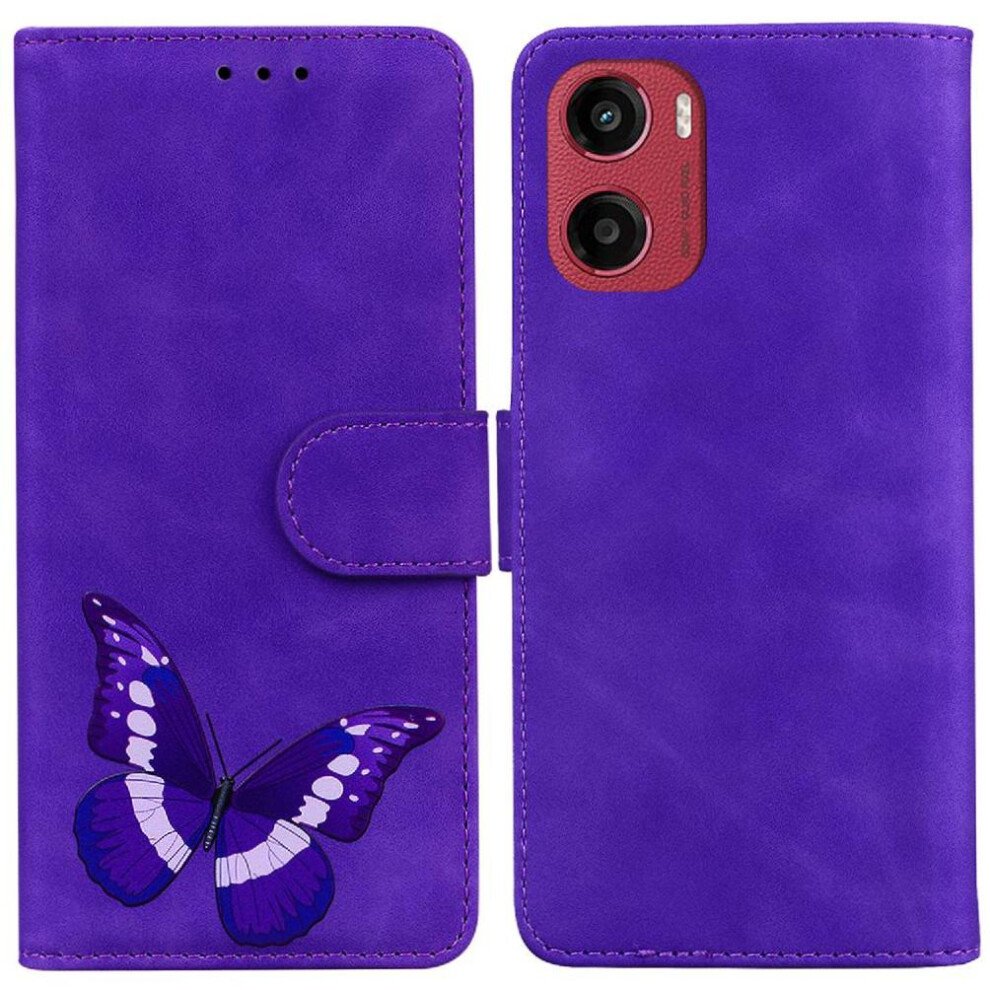 (Purple) Flip Case For Motorola Moto G05 Butterfly Wallet Card Slots Flip Folio Cover Color Printed Purple 764563402533