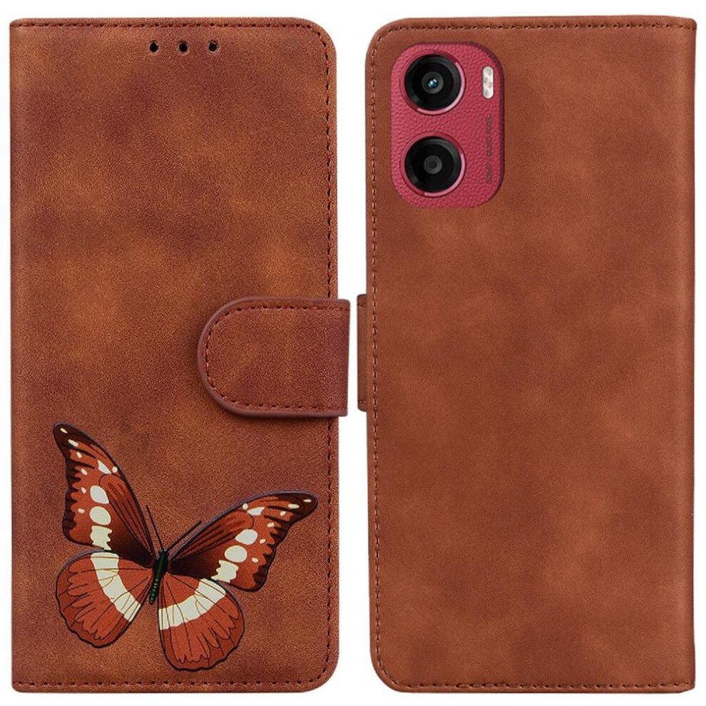 (Brown) Flip Case For Motorola Moto G05 Butterfly Wallet Card Slots Flip Folio Cover Color Printed Brown 764563402571