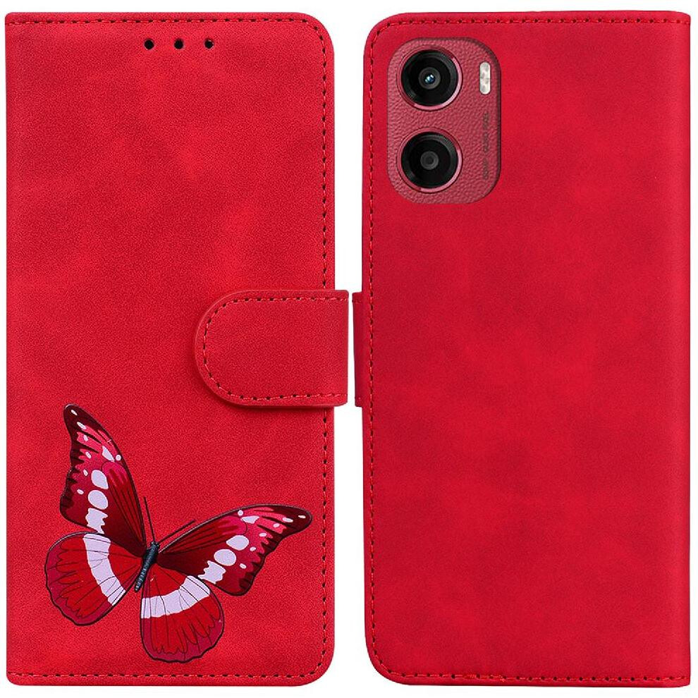(Red) Flip Case For Motorola Moto G05 Butterfly Wallet Card Slots Flip Folio Cover Color Printed Red 764563402540
