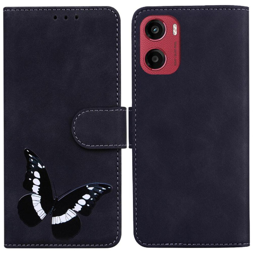 (Black) Flip Case For Motorola Moto G05 Butterfly Wallet Card Slots Flip Folio Cover Color Printed Black 764563402588