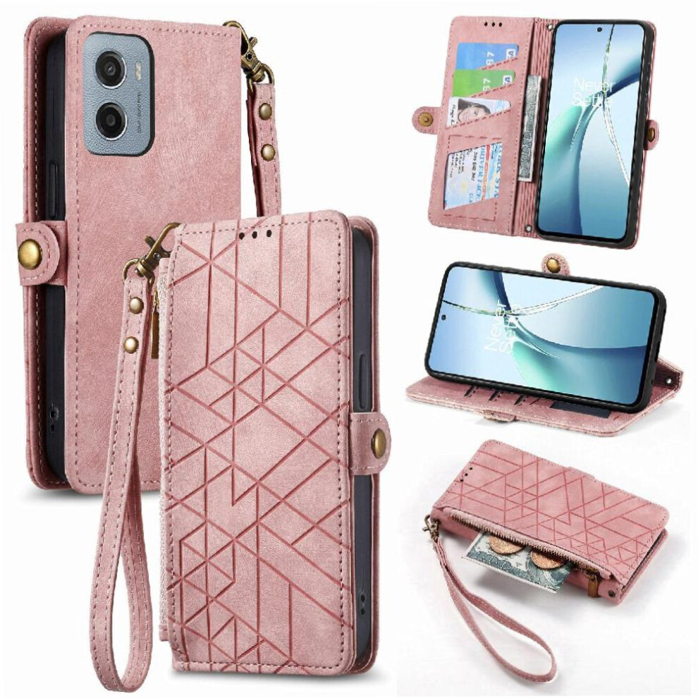 (Pink) Flip Case For Motorola Moto E15 Flip Cover Simple Business Leather Case Wallet Shockproof Pink 764563402809