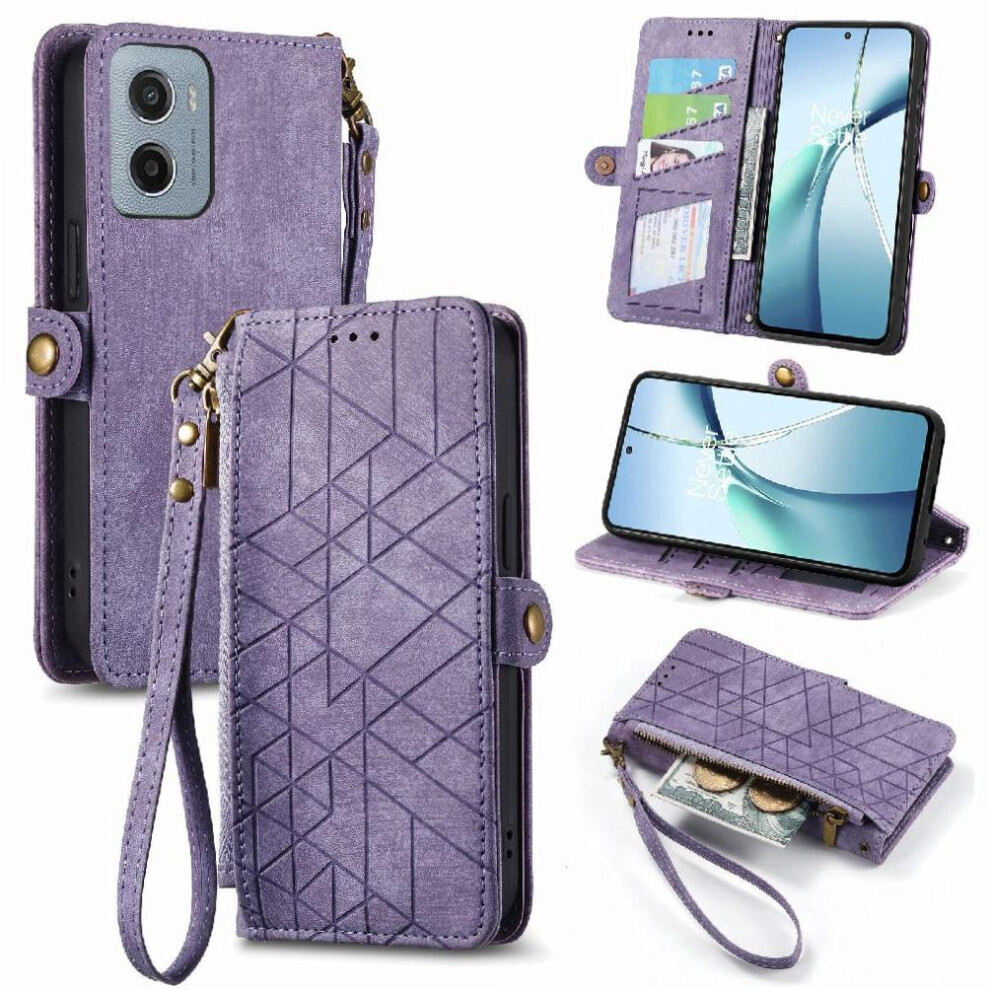 (Purple) Flip Case For Motorola Moto E15 Flip Cover Simple Business Leather Case Wallet Shockproof Purple 764563402816