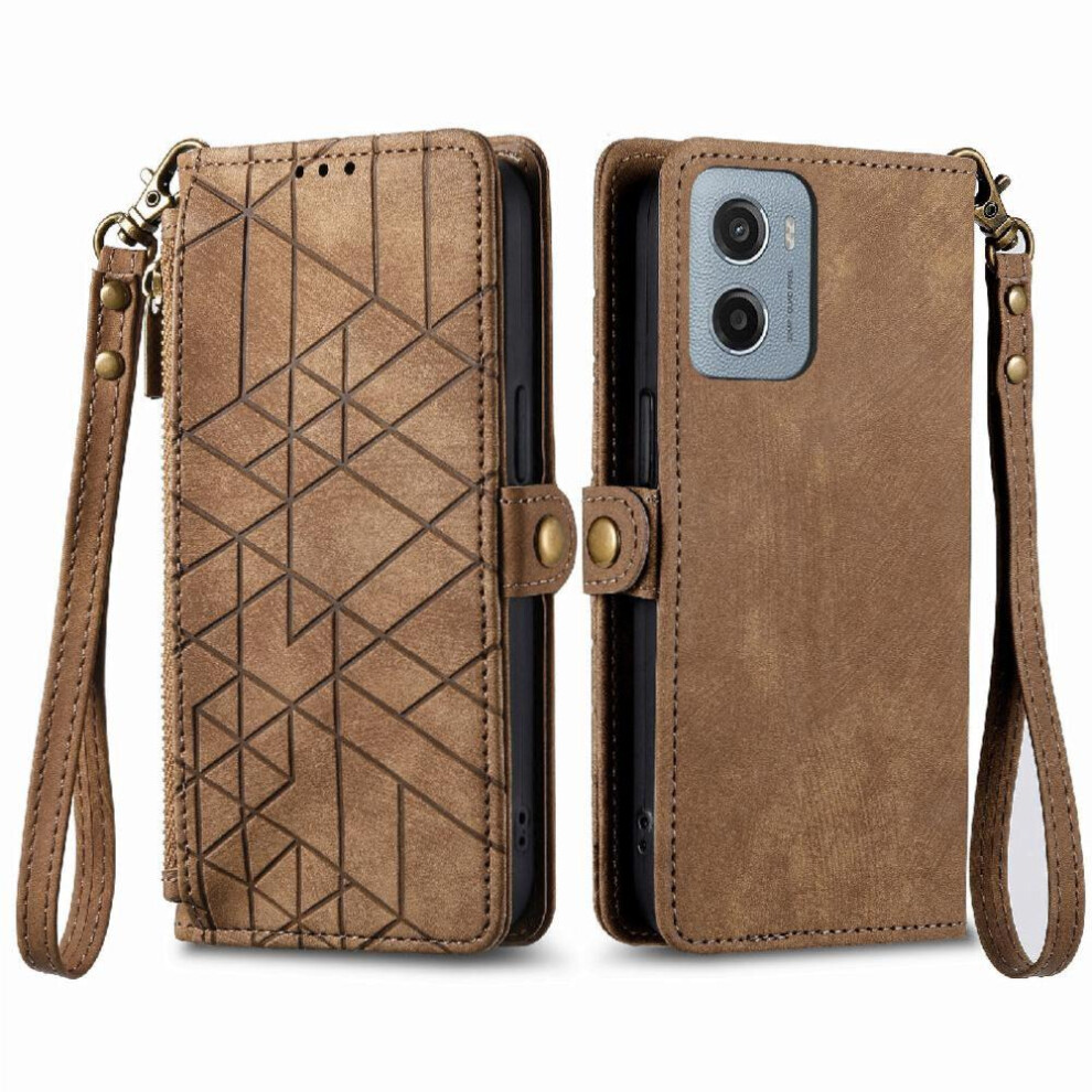 (Brown) Flip Case For Motorola Moto E15 Flip Cover Simple Business Leather Case Wallet Shockproof Brown 764563402786