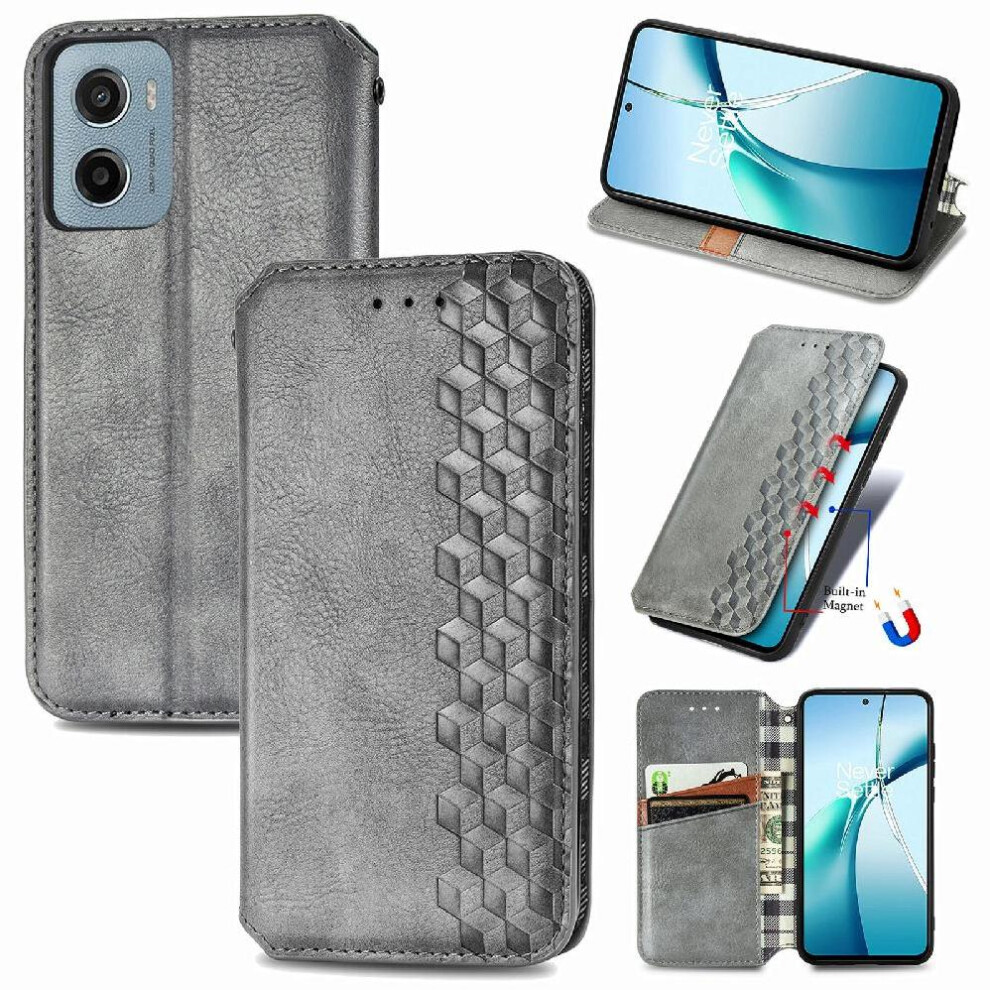 ( ) Flip Case For Motorola Moto E15 Flip Cover Wallet Function Leather Case Exquisite Business Fashion Design Gray 764563403158