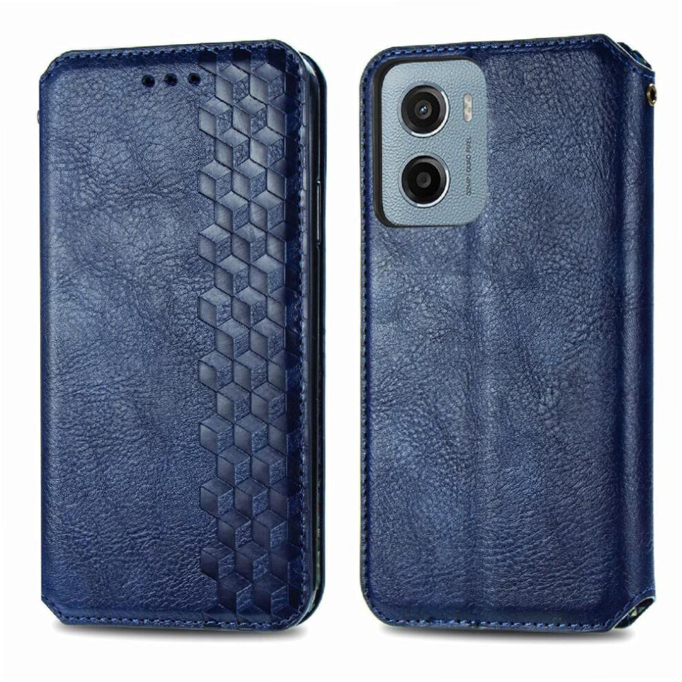 (Blue) Flip Case For Motorola Moto E15 Flip Cover Wallet Function Leather Case Exquisite Business Fashion Design Blue 764563403127