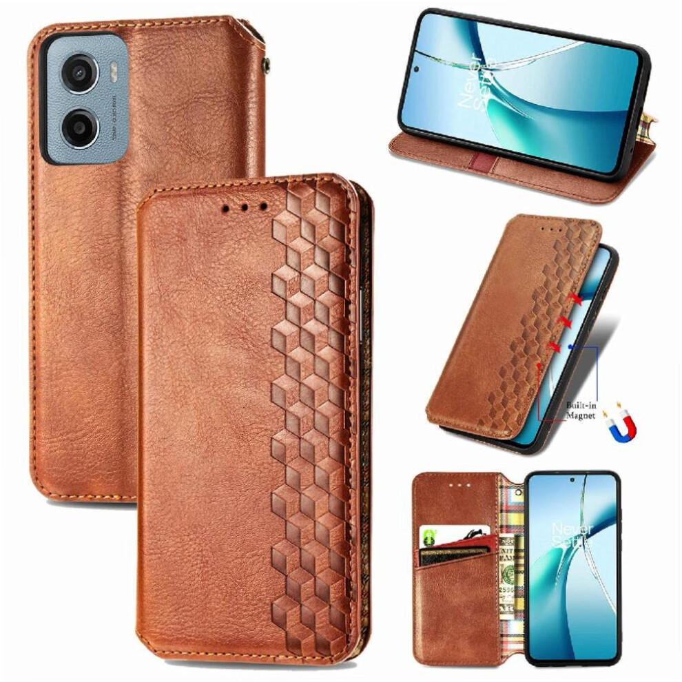 Gangxun (Brown) Flip Case For Motorola Moto E15 Flip Cover Wallet Function Leather Case Exquisite Business Fashion Design Brown