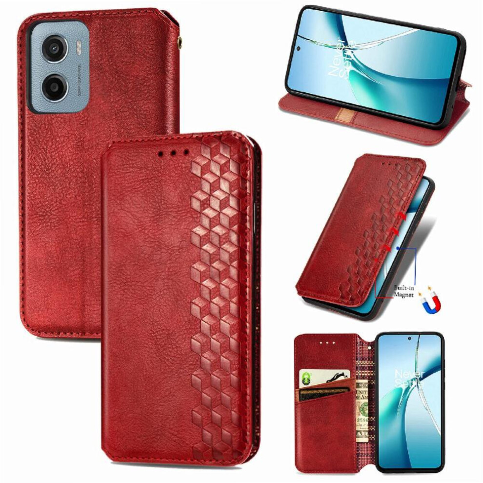 (Red) Flip Case For Motorola Moto E15 Flip Cover Wallet Function Leather Case Exquisite Business Fashion Design Red 764563403165