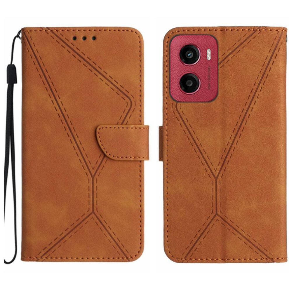 (Brown) Case For Motorola Moto G05 Stitching Embossed High Quality Tpu Leather Wallet Soft Pu Leather Brown 764563403882