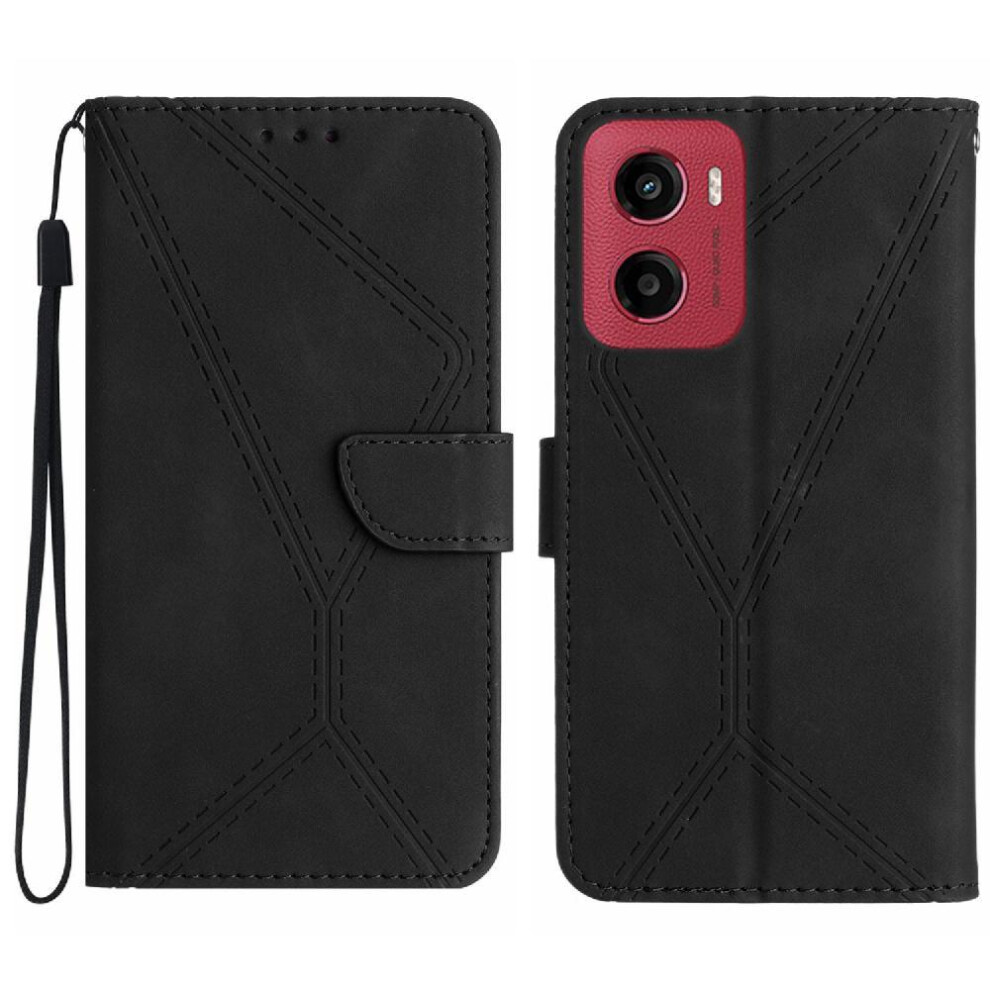(Black) Case For Motorola Moto G05 Stitching Embossed High Quality Tpu Leather Wallet Soft Pu Leather Black 764563403868
