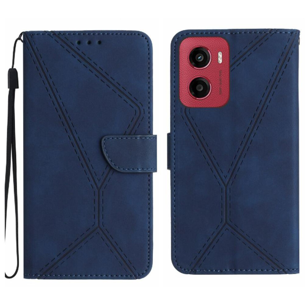 (Dark ) Case For Motorola Moto G05 Stitching Embossed High Quality Tpu Leather Wallet Soft Pu Leather Blue 764563403851