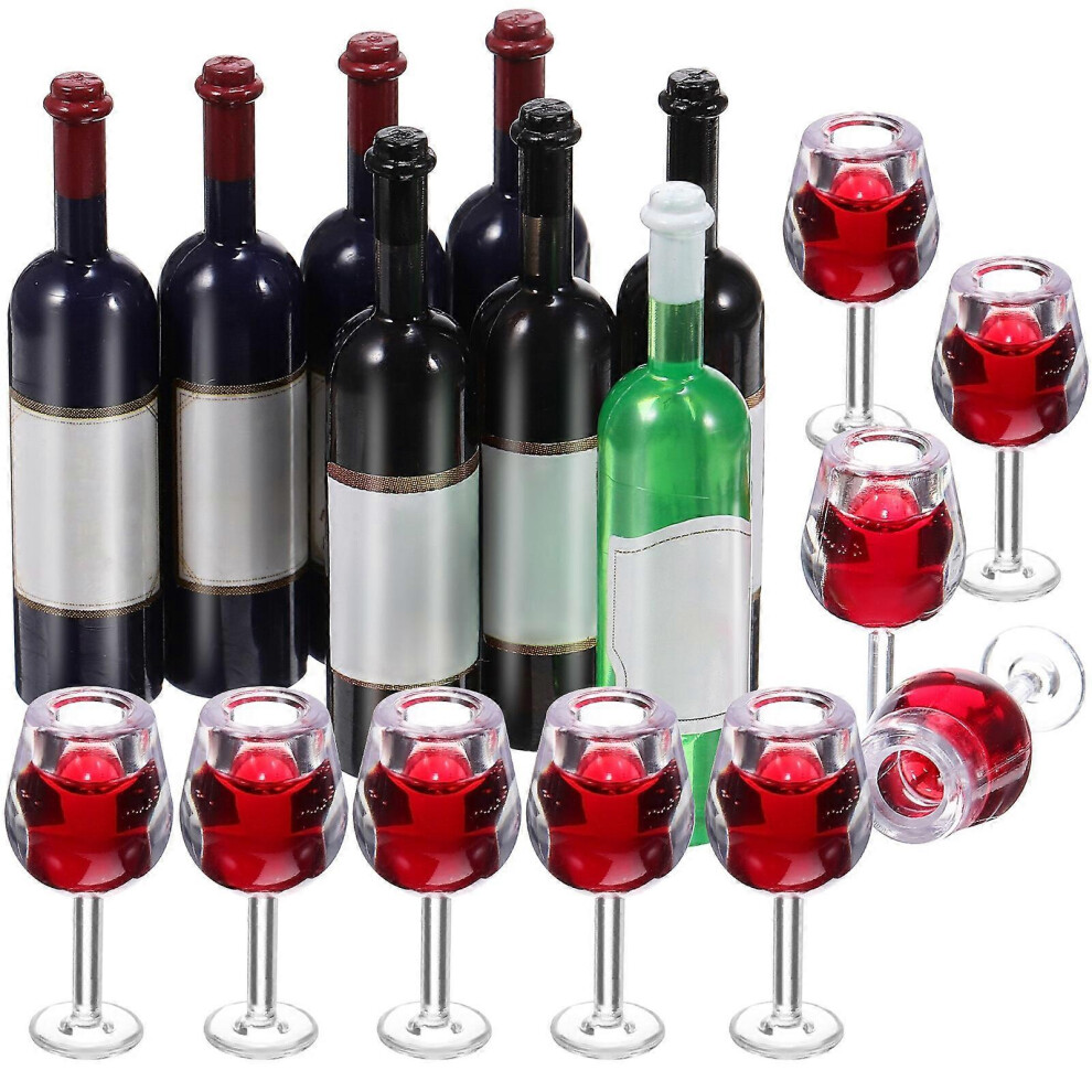 Kricely (As Show, One Size) 18Pcs/Set Mini Wine Glasses Doll House Miniature Wine Drink Cups With Wine Bottles For Doll House Decor Red