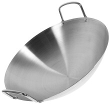 (28X28cm, One size) Stainless Steel Wok Round Bottom Wok Large Fry Pan Large Capacity Saute Pan