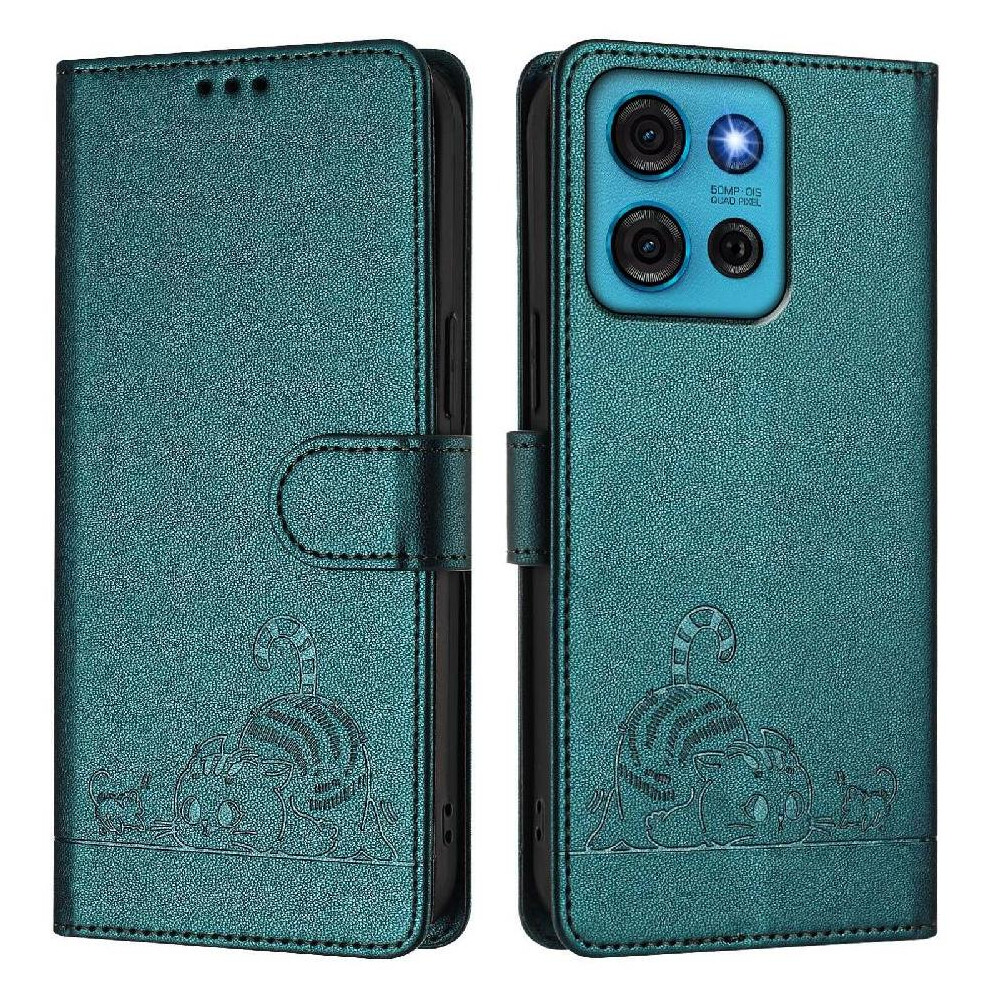 (Bottle ) Case For Motorola Moto G75 Wallet Flip Cover Card Slot Holder Kickstand Cat Rfid Green 764563406647
