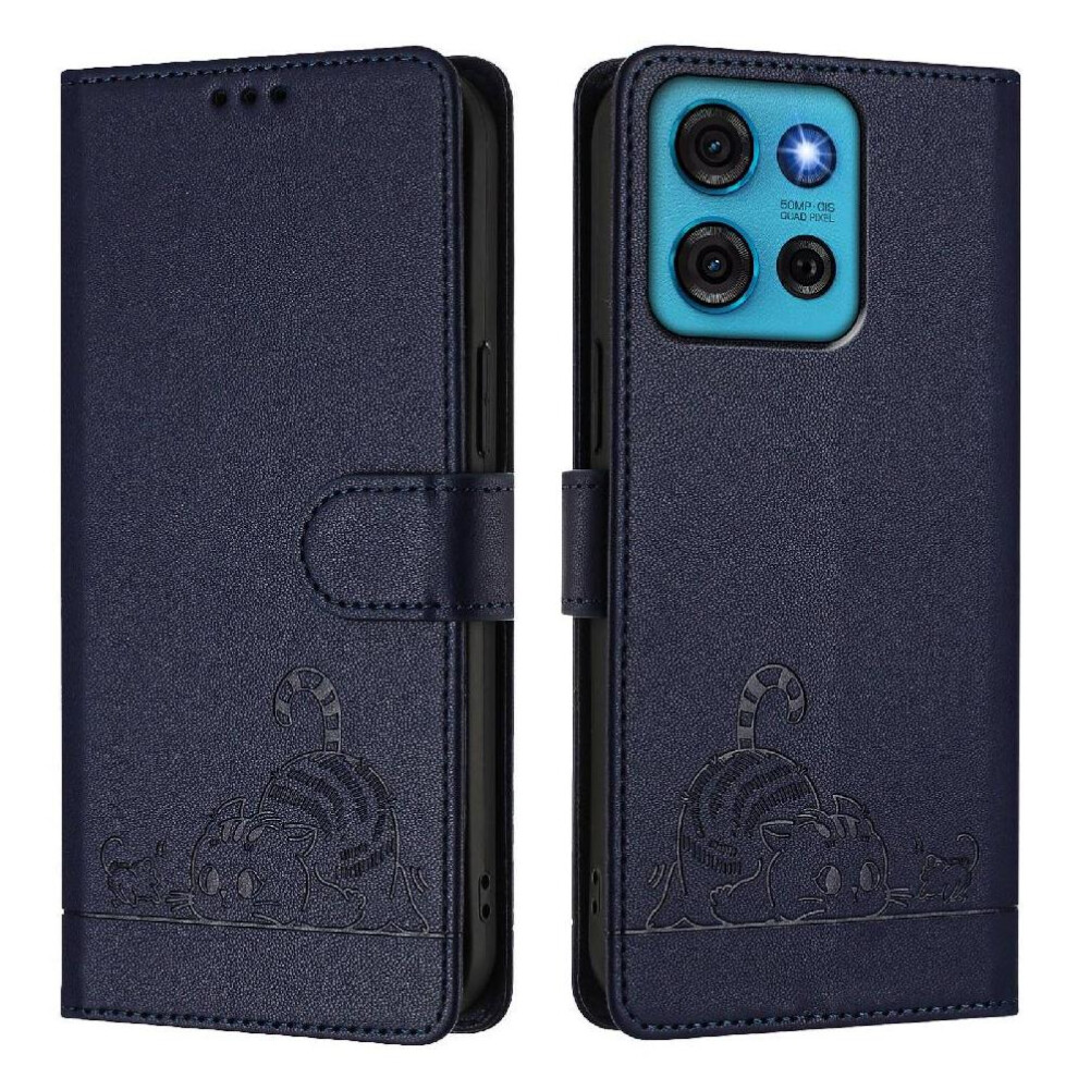 (Blue) Case For Motorola Moto G75 Wallet Flip Cover Card Slot Holder Kickstand Cat Rfid Blue 764563406685