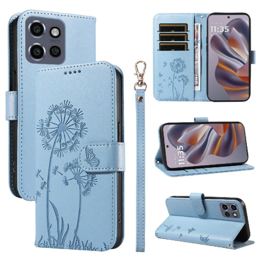 (Light ) Compatible With Motorola Edge 50 Neo Flip Case Stylish And Protective With Card Slots And Wrist Strap Dandelion Print Leather Phone Case Blue 764563406746
