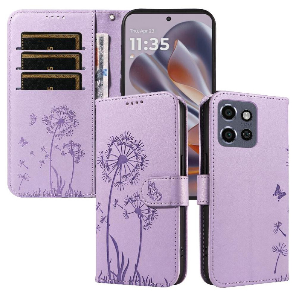 (Purple) Compatible With Motorola Edge 50 Neo Flip Case Stylish And Protective With Card Slots And Wrist Strap Dandelion Print Leather Phone Case Purple 764563406739