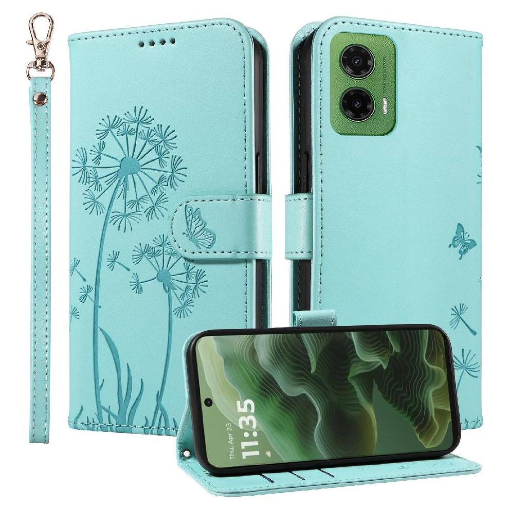 (Green) Compatible With Motorola Moto G35 Flip Case Dandelion Print Leather Phone Case With Card Slots And Wrist Strap Stylish And Protective Green 764563406845