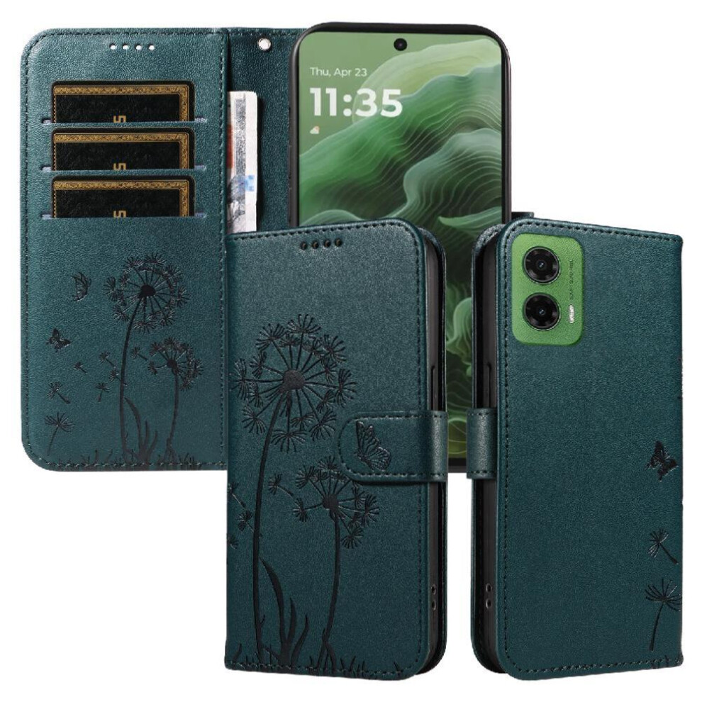 (Blue) Compatible With Motorola Moto G35 Flip Case Dandelion Print Leather Phone Case With Card Slots And Wrist Strap Stylish And Protective Blue 764563406821