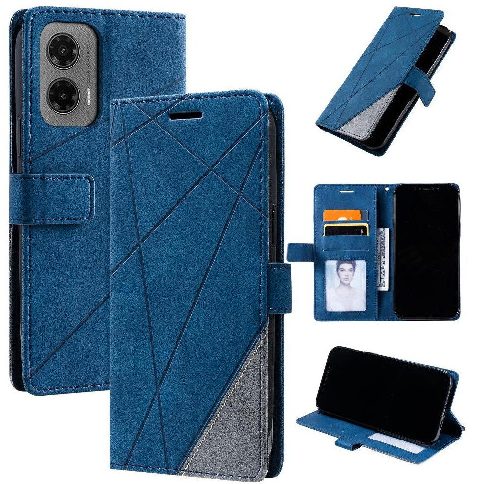 (Blue) Case For Motorola Moto G35 Magnetic Shockproof Wallet Flip Folio Card Holder Kickstand Pu Leather Blue 764563407026