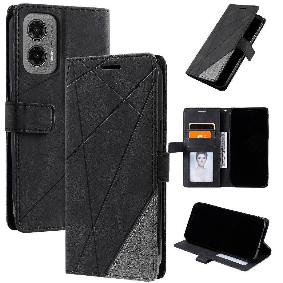 (Black) Case For Motorola Moto G35 Magnetic Shockproof Wallet Flip Folio Card Holder Kickstand Pu Leather Black 764563407040