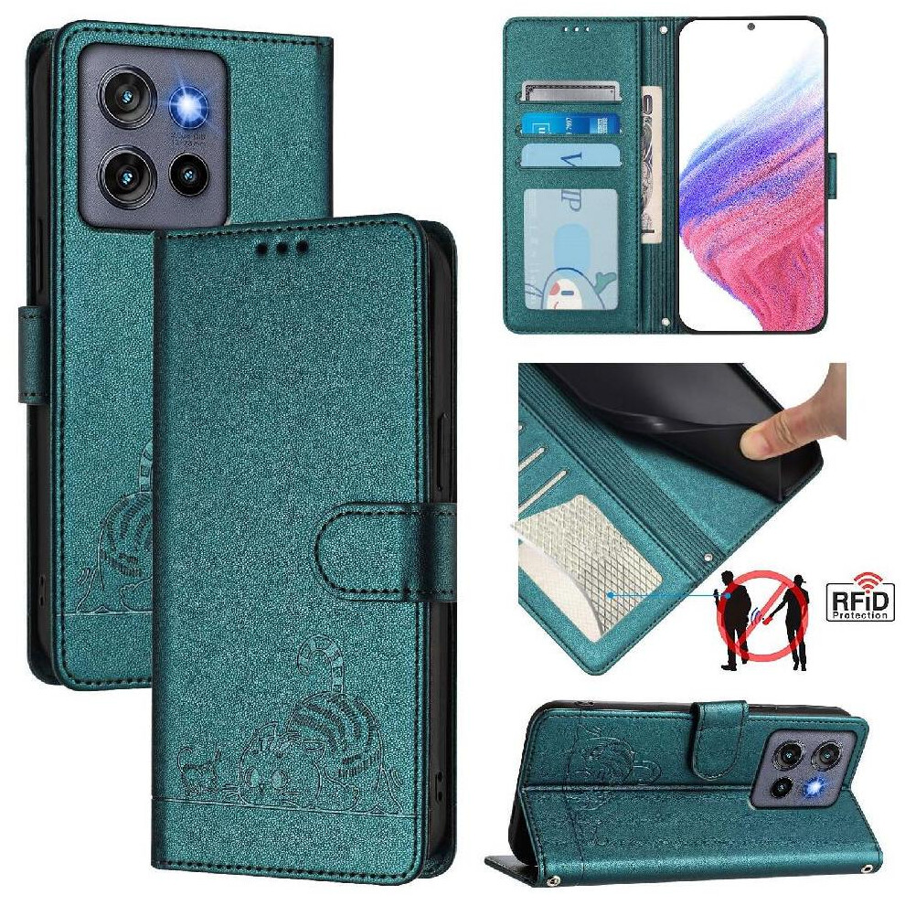 (Bottle ) Case For Motorola Moto S50 Wallet Flip Cover Card Slot Holder Kickstand Cat Rfid Green 764563407071