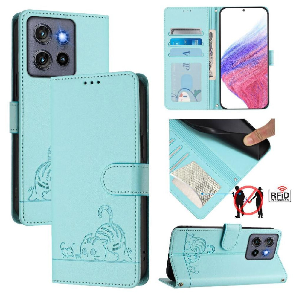 (Green) Case For Motorola Moto S50 Wallet Flip Cover Card Slot Holder Kickstand Cat Rfid Green 764563407088