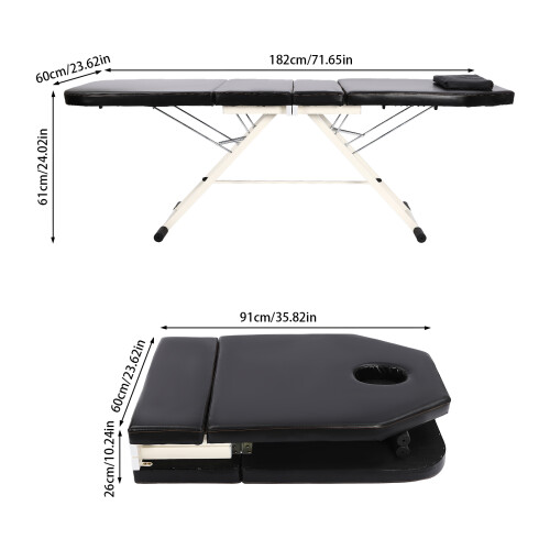 Black Massage Table Portable 3 Way Adjustable Folding Spa Beauty Bed 1