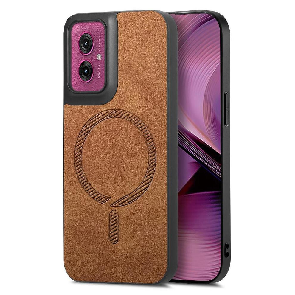 (Brown) Flip Case For Motorola Moto G55 Wireless Charging Magsafe Car Mounts Lightweight Slim Brown 764563407439