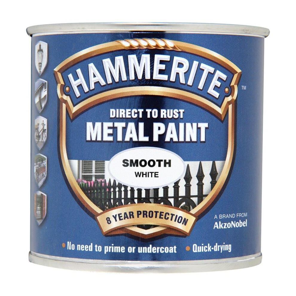 Hammerite SFW250 Direct-to-Rust Smooth Finish Metal Paint White 250ml HMMSFW250