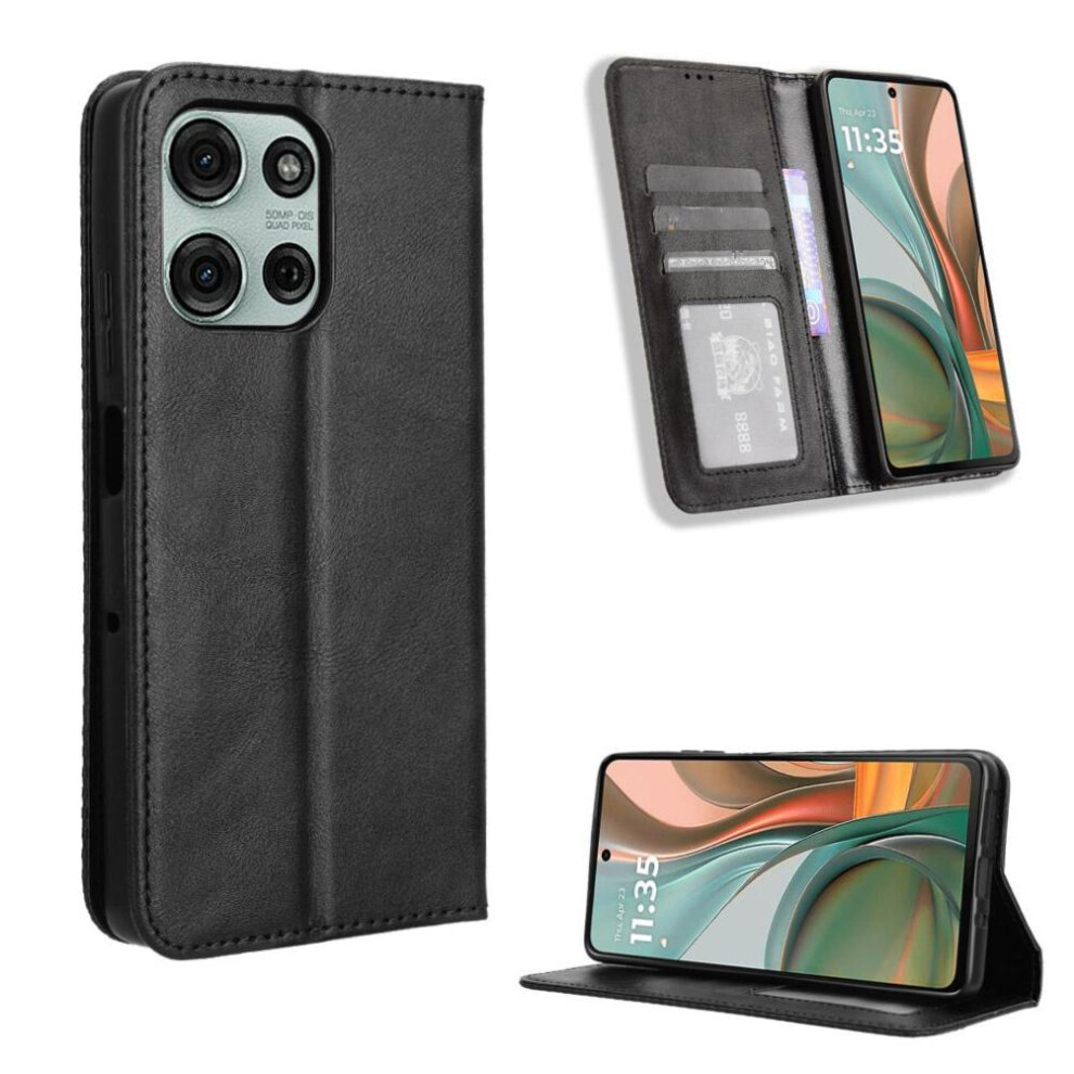 (Black) Case For Motorola Moto G75 5G Wallet Pu Leather Magnetic Closure Black 764563408559