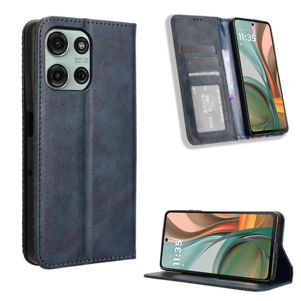 (Blue) Case For Motorola Moto G75 5G Wallet Pu Leather Magnetic Closure Blue 764563408573