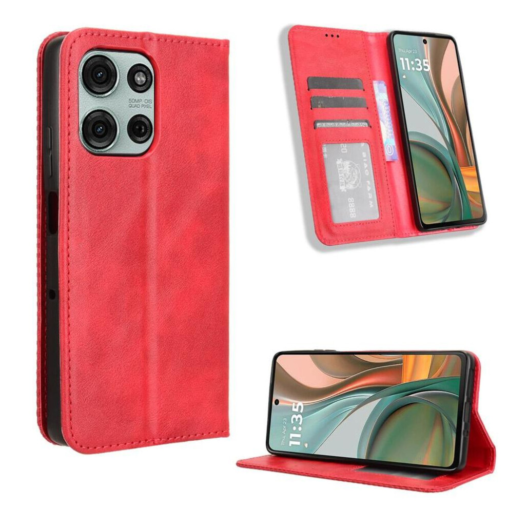 (Red) Case For Motorola Moto G75 5G Wallet Pu Leather Magnetic Closure Red 764563408566