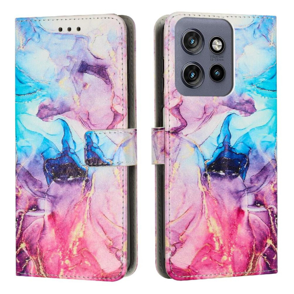 (Pinkish ) Flip Case For Motorola Thinkphone 25 Painted Marble Card Insertion Buckle Flap Wallet Case Purple 764563409525
