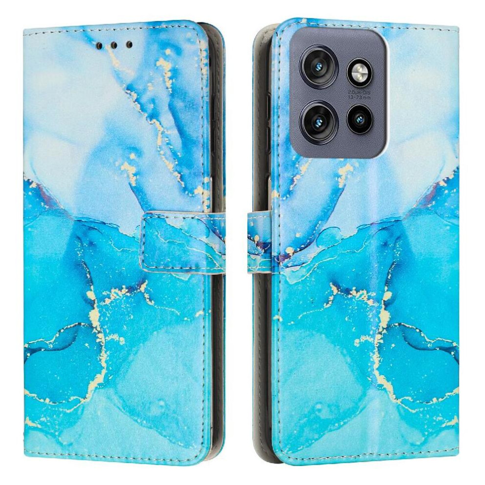 (Bluish ) Flip Case For Motorola Thinkphone 25 Painted Marble Card Insertion Buckle Flap Wallet Case Green 764563409532