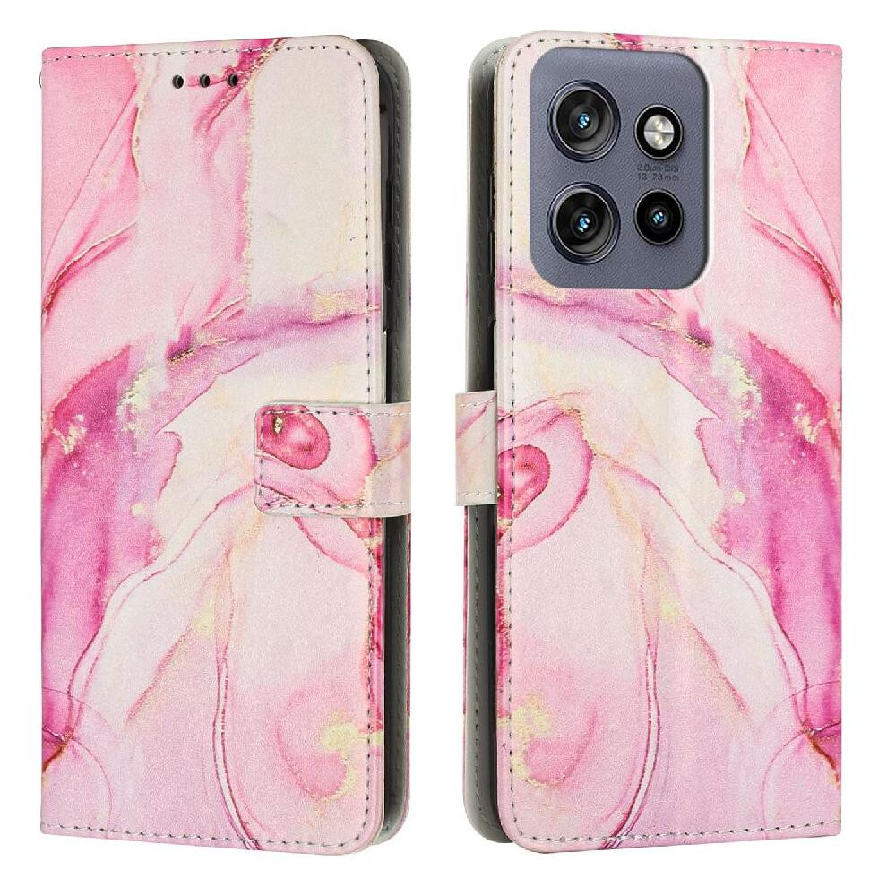 (Rose ) Flip Case For Motorola Thinkphone 25 Painted Marble Card Insertion Buckle Flap Wallet Case Gold 764563409518