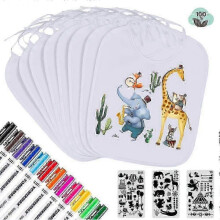 8 Pieces Bibs for Painting White Baby Bibs with 12 Textile Pens and 3 Stencils Waterproof Baby Bandanas for Baby Shower Party (29
