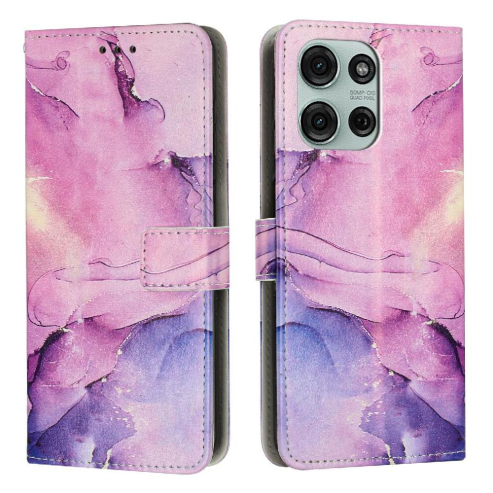 (Purple) Flip Case For Motorola Moto G75 Buckle Flap Card Insertion Wallet Case Painted Marble Purple 764563409648