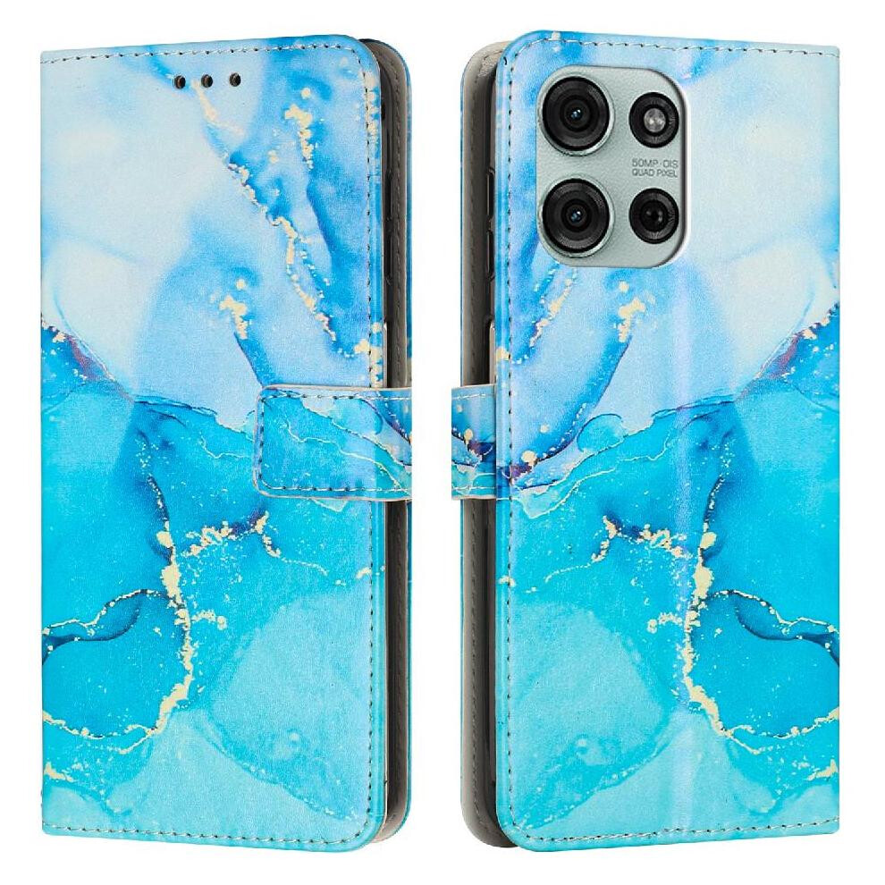 (Bluish ) Flip Case For Motorola Moto G75 Buckle Flap Card Insertion Wallet Case Painted Marble Green 764563409686