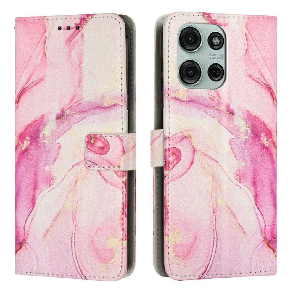(Rose ) Flip Case For Motorola Moto G75 Buckle Flap Card Insertion Wallet Case Painted Marble Gold 764563409662