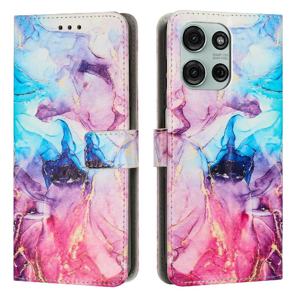 (Pinkish ) Flip Case For Motorola Moto G75 Buckle Flap Card Insertion Wallet Case Painted Marble Purple 764563409679