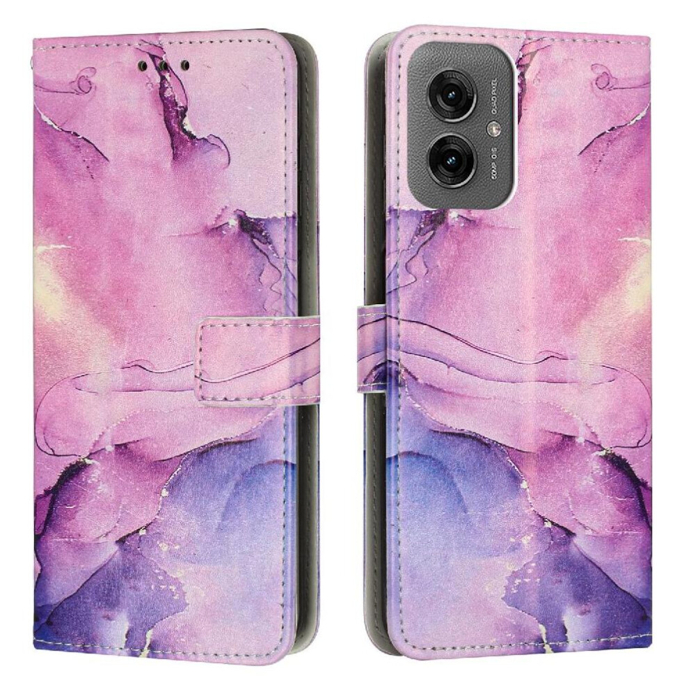 (Purple) Flip Case For Motorola Moto G55 5G Painted Marble Card Insertion Wallet Case Buckle Flap Purple 764563409693