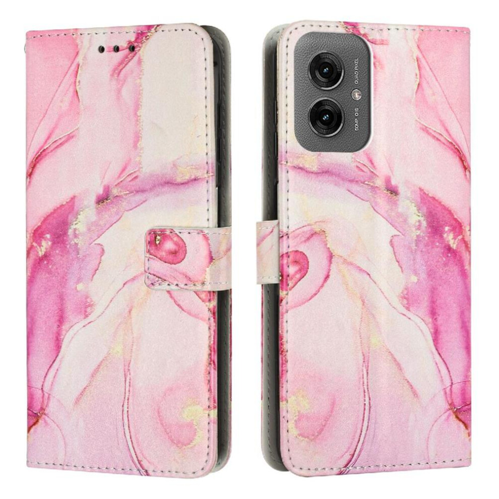 (Rose ) Flip Case For Motorola Moto G55 5G Painted Marble Card Insertion Wallet Case Buckle Flap Gold 764563409716