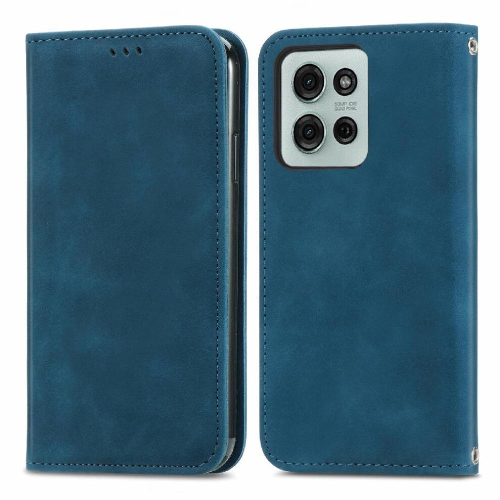 (Blue) Flip Case For Motorola Moto G75 Shockproof Flip Cover Wallet Leather Case Simple Business Blue 764563410781