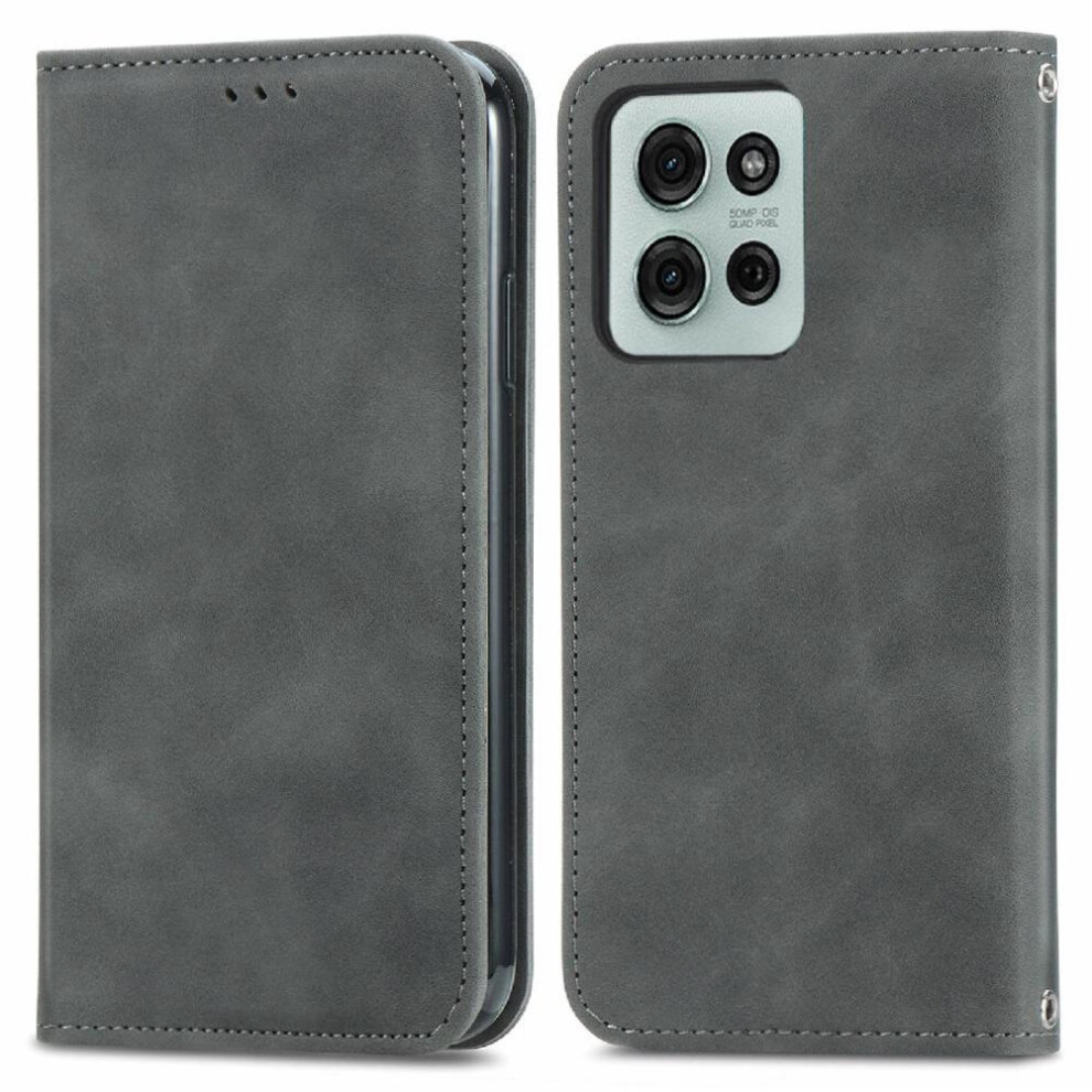 ( ) Flip Case For Motorola Moto G75 Shockproof Flip Cover Wallet Leather Case Simple Business Gray 764563410804