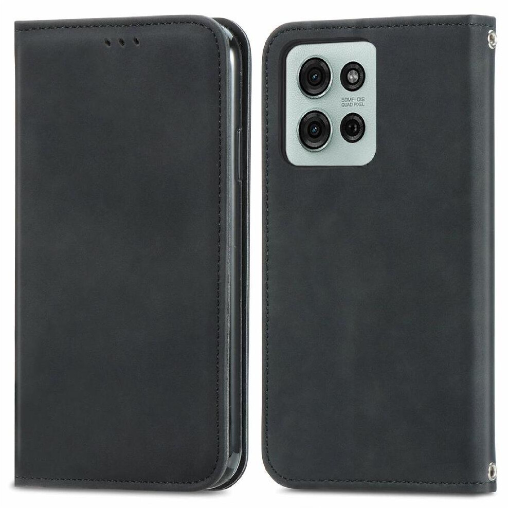 (Black) Flip Case For Motorola Moto G75 Shockproof Flip Cover Wallet Leather Case Simple Business Black 764563410811