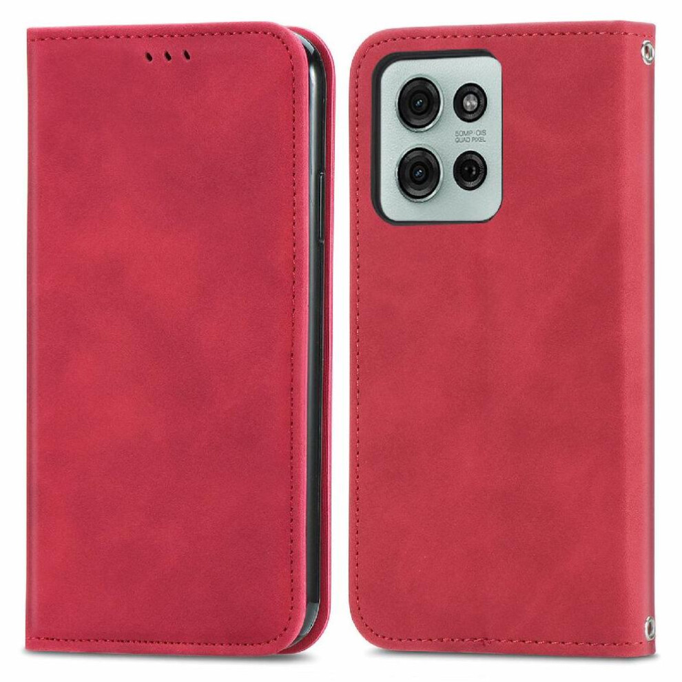 (Red) Flip Case For Motorola Moto G75 Shockproof Flip Cover Wallet Leather Case Simple Business Red 764563410798