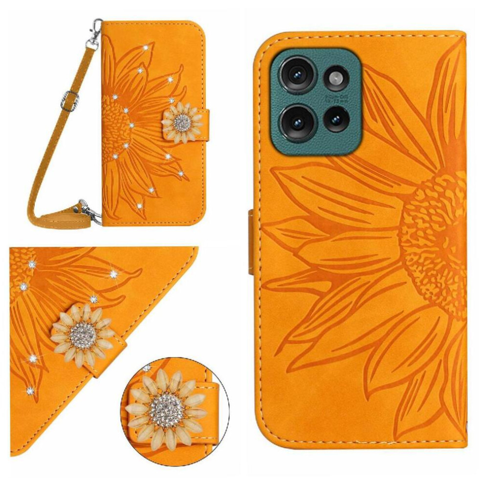 (Yellow) Flip Case For Motorola Moto G75 5G With Card Slot Stand Leather Wallet Sunflower With A Long Lanyard Kickstand Protective Yellow 764563410873