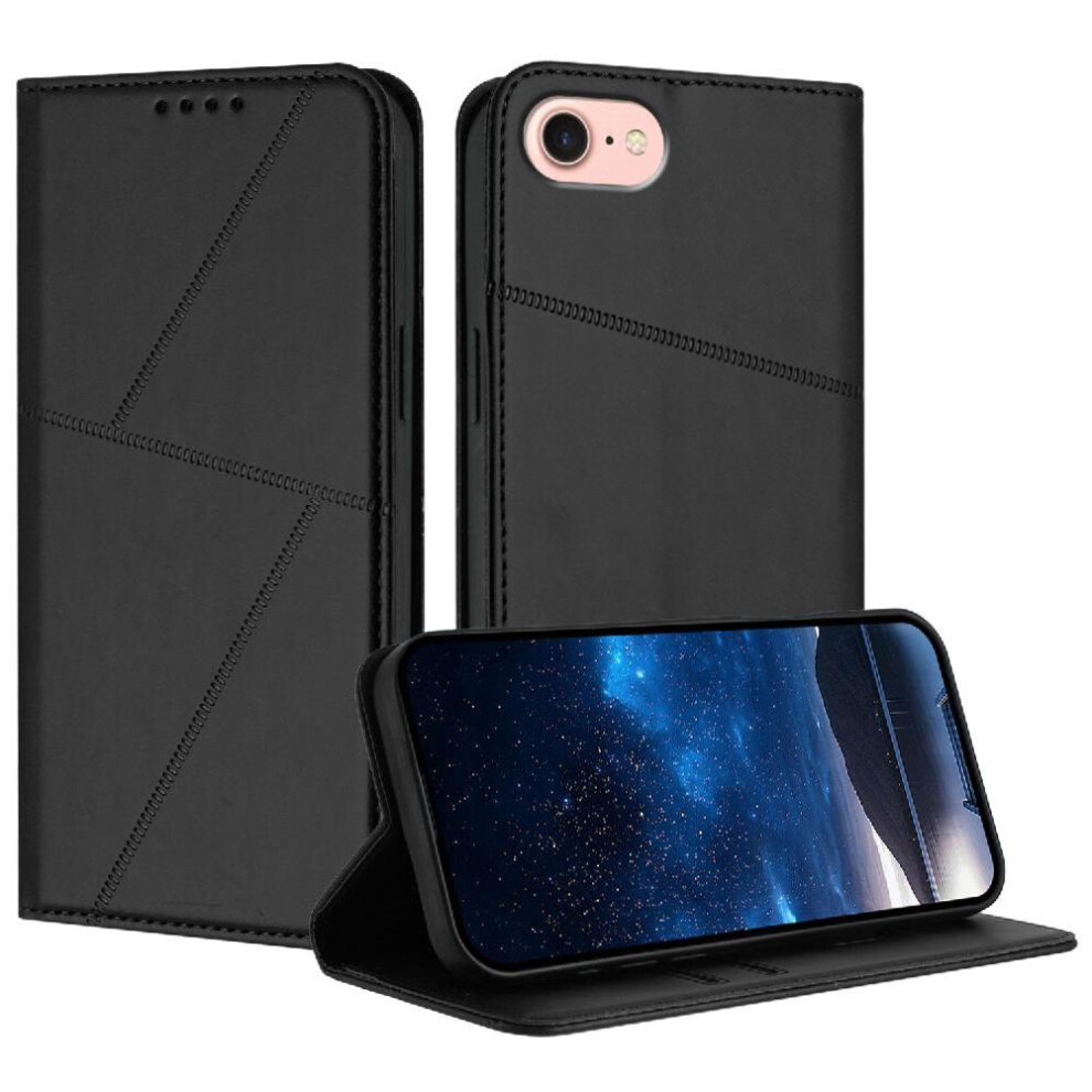 (Black) Case For Iphone 16E Anti-Fingerprint Matte Texture With Card Slots And Kickstand Shockproof Cover Black 764563411559
