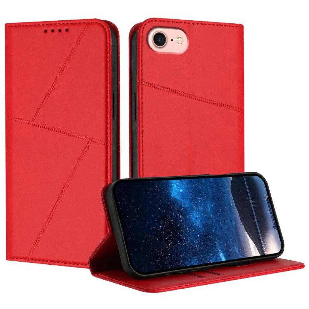 (Red) Case For Iphone 16E Anti-Fingerprint Matte Texture With Card Slots And Kickstand Shockproof Cover Red 764563411511