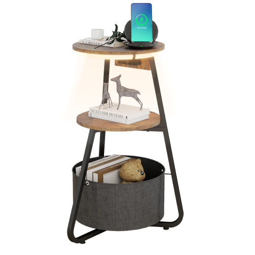 ELECWISH LED Side Table 2-Tier Storage Coffee End Table with Charging Station 1